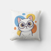 Smart Nerd White Cat Glasses Design Kussen (Voorkant)