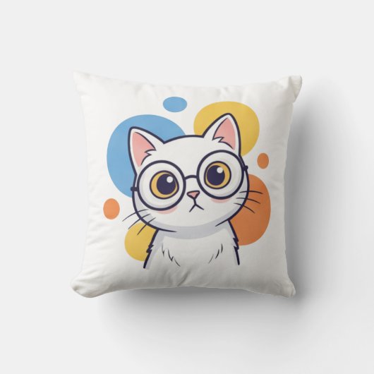 Smart Nerd White Cat Glasses Design Kussen (Voorkant)