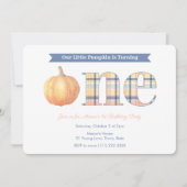 Smart Pumpkin Madras Pset Boy 1st Birthday Party Kaart (Voorkant)