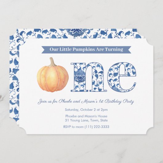 Smart Pumpkin Twins 1e verjaardag Kaart (Voorkant / Achterkant)