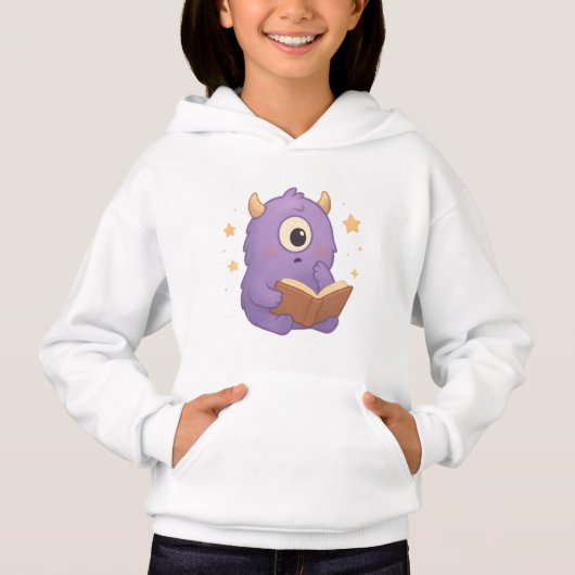 Smart Reading Monster Kids Hoodie — Purple Book (Voorkant)