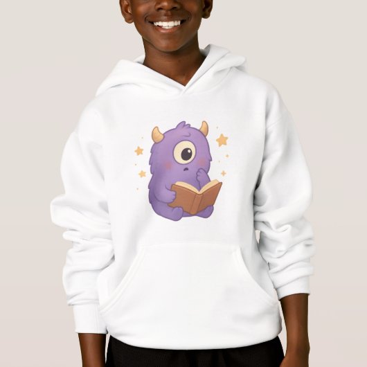 Smart Reading Monster Kids Hoodie — Purple Book (Voorkant)