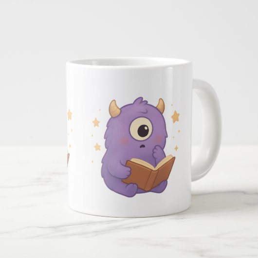 Smart Reading Monster Kids Mug — Purple Study Grote Koffiekop (Voorkant rechts)