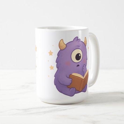 Smart Reading Monster Kids Mug — Purple Study Koffiemok (Voorkant rechts)