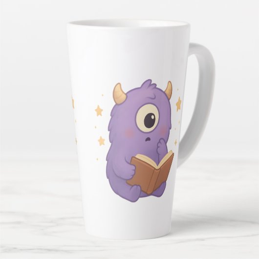 Smart Reading Monster Kids Mug — Purple Study Latte Mok (Rechterhoek)