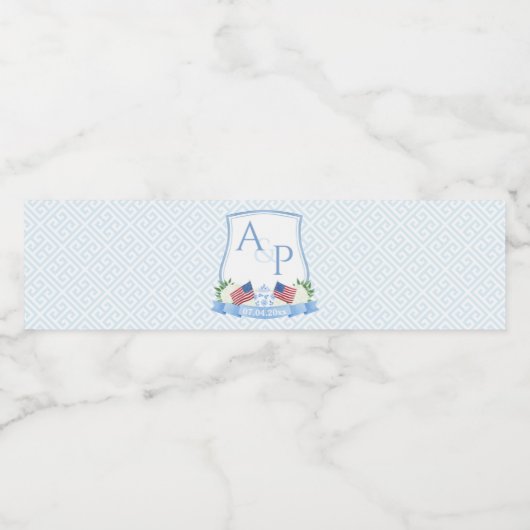 Smart Rood Wit Blauw Koppels Crest Bruiloft Douche Waterfles Etiket (Enkel label)