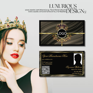 Smart Royal Brown Gold Crown Logo Foto QR-code Visitekaartje