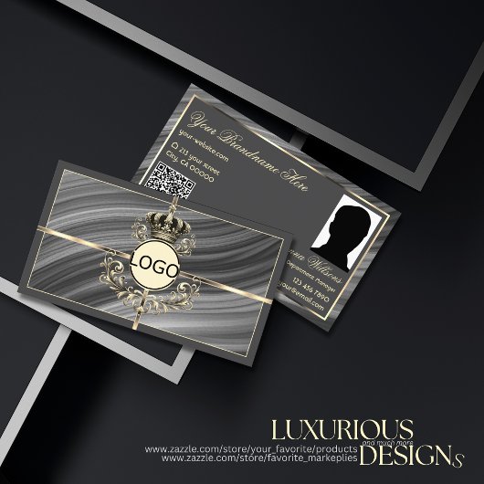 Smart Royal Grey Gold Crown Logo Foto en QR-code Visitekaartje
