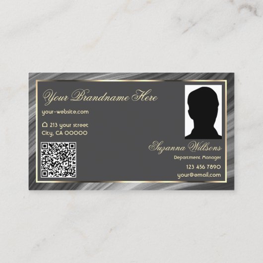 Smart Royal Grey Gold Crown Logo Foto en QR-code Visitekaartje (Achterkant)