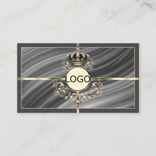 Smart Royal Grey Gold Crown met Logo en QR-code Visitekaartje (Voorkant)