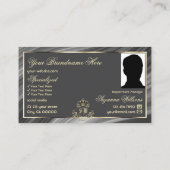 Smart Royal Grijze Gouden Kroon met Monogram Foto Visitekaartje (Achterkant)