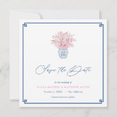 Smart Roze Marine Blauw Chinoiserie Vaas Bruiloft Save The Date (Voorkant)