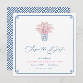 Smart Roze Marine Blauw Chinoiserie Vaas Bruiloft Save The Date