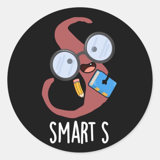 Smart S Grappig Alfabet Pun Donker BG Ronde Sticker (Voorkant)