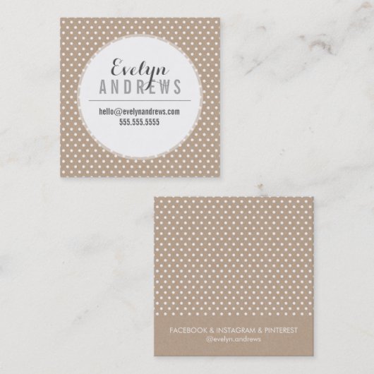 SMART SIMPLE SPOT mini polka dot eco kraft wit Vierkante Visitekaartje (Voorkant / Achterkant)