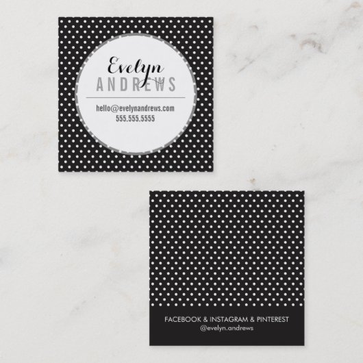 SMART SIMPLE SPOT mini polka dot mono zwart wit Vierkante Visitekaartje (Voorkant / Achterkant)