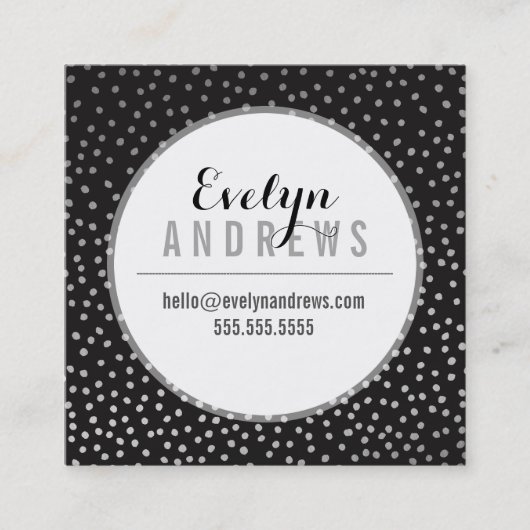 SMART SIMPLE SPOT mini polka dot zilver zwart Vierkante Visitekaartje (Voorkant)