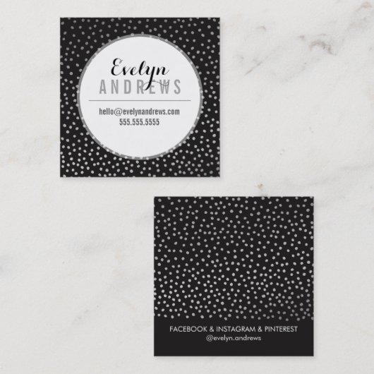 SMART SIMPLE SPOT mini polka dot zilver zwart Vierkante Visitekaartje (Voorkant / Achterkant)