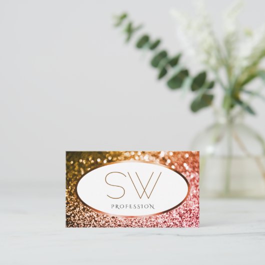 Smart Sinaasappel Roze Ombre Glitter Wit en Monogr Visitekaartje (Staand voorkant)