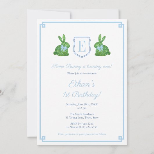 Smart some Bunny is 1 Boy 1st Birthday party Kaart (Voorkant)