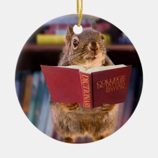 Smart Squirrel Een woordenboek lezen Keramisch Ornament (Voorkant)