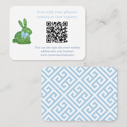 Smart Topiary Rabbit QR Code Baby shower Registry Informatiekaartje (Voorkant / Achterkant)