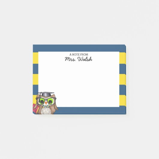 Smart Uil Blauw Goud Gepersonaliseerde leraar Post-it® Notes (Voorkant)