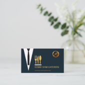 Smart Waiter's Blue Suit Gold Cutlery Utensils Visitekaartje (Staand voorkant)