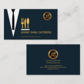 Smart Waiter's Blue Suit Gold Cutlery Utensils Visitekaartje (Voorkant / Achterkant)