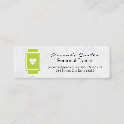 Smart Watch Hear Rate Monitor | Witte marmer Mini Visitekaartje (Voorkant)