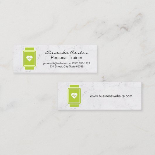 Smart Watch Hear Rate Monitor | Witte marmer Mini Visitekaartje (Voorkant / Achterkant)