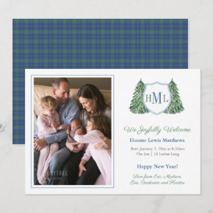 Smart Winter Blauw Groen Foto Baby Jongen Geboorte Aankondiging