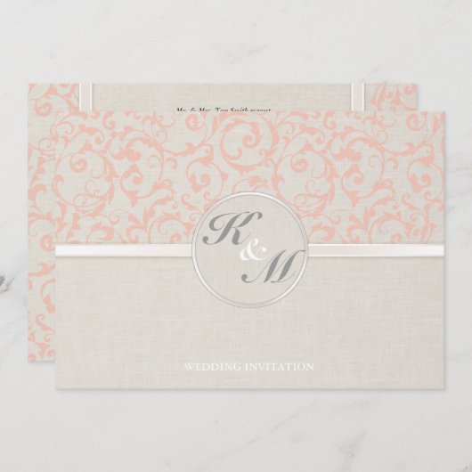 SmartElegance Coral Wedding Invitation (P) Kaart (Voorkant / Achterkant)