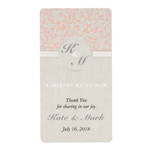 SmartElegance Coral Wedding Wine Lable Etiket (Voorkant)