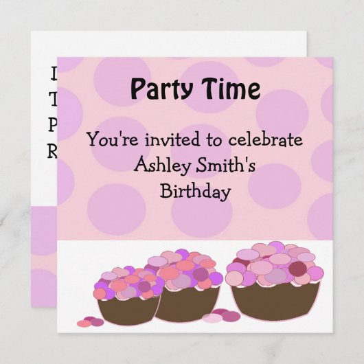 Smartie Cupcake Birthday Uitnodiging (Voorkant / Achterkant)