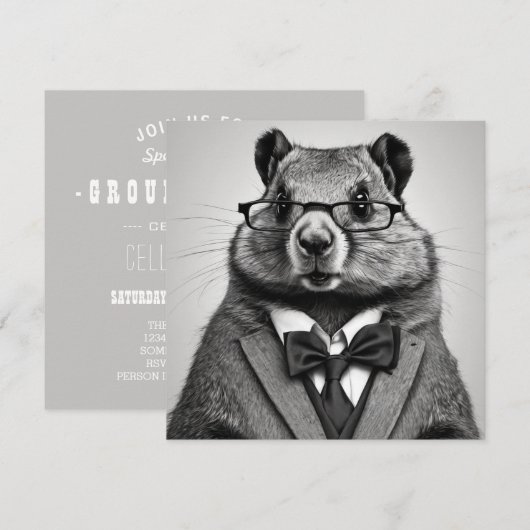 SmartPants GroundHog uitnodiging (Voorkant / Achterkant)