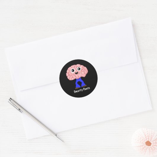 Smarty Pants Brain Ronde Sticker (Envelop)