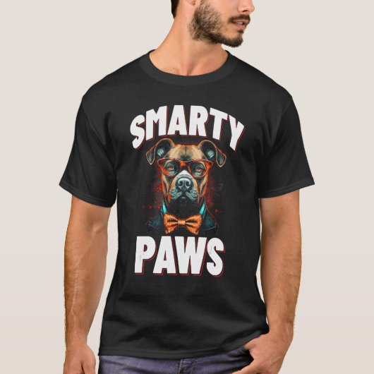 Smarty Paws Pitbull Hond Dragen Bril en een Bo T-shirt (Voorkant)