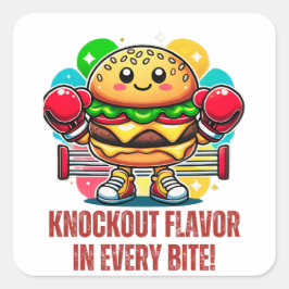 Smash Burger Kostuum met grappige bokshandschoenen Vierkante Sticker