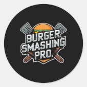 Smash Burger Lover Gegrilde Cheeseburger Flat Top Ronde Sticker (Voorkant)