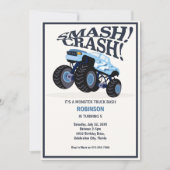 Smash Crash-Modern Blue Monster Truck Verjaardag Kaart (Voorkant)