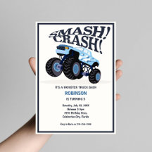 Smash Crash-Modern Blue Monster Truck Verjaardag