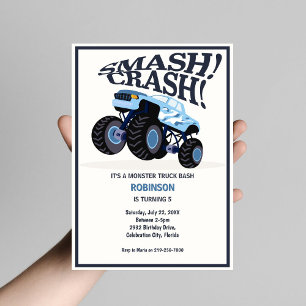 Smash Crash-Modern Blue Monster Truck Verjaardag Kaart