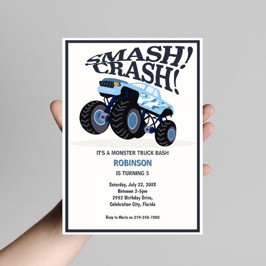 Smash Crash-Modern Blue Monster Truck Verjaardag Kaart