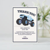 Smash Crash- Moderne Blauwe Monstertruck Verjaarda Bedankkaart (Staand voorkant)