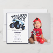 Smash Crash - Moderne Blue Monster Truck Foto Kaart (Voorkant)