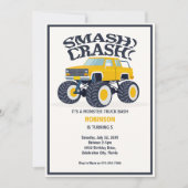 Smash Crash - Moderne Gele Monster Truck Verjaarda Kaart (Voorkant)