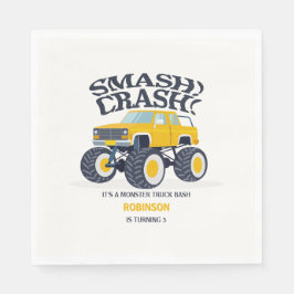 Smash Crash - Moderne Gele Monster Truck Verjaarda Servet
