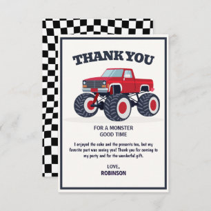 Smash Crash - Moderne Rode Monster Truck Verjaarda Bedankkaart