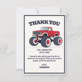 Smash Crash- Moderne Rode Monster Truck Verjaardag Bedankkaart (Voorkant)
